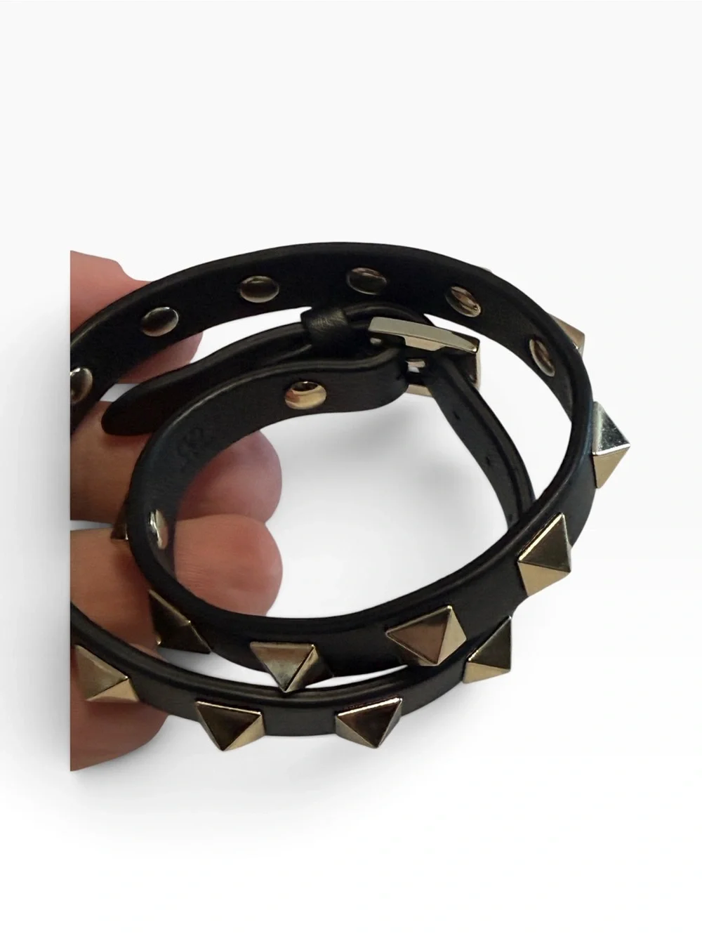 NWT! Valentino Garavani Black Leather Double Wrap Gold Studded Bracelet with Box